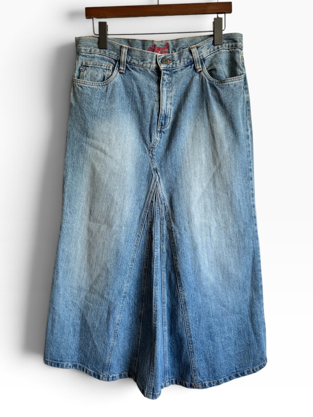 y2k Izod Light Blue Denim Flared Maxi Skirt